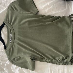 Olive Green Zara Knit Top with Tie Details